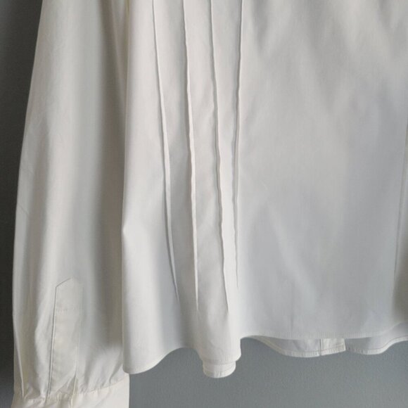 Lafayette 148 NY White Button Up Shirt Womens Stretch Cotton Pleated Size 14 - Picture 6 of 11